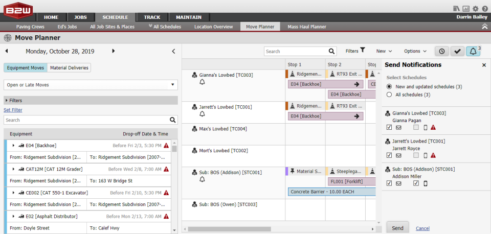 screenshot of B2W Schedule